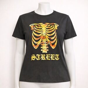 Street Graphic Black Tee with Yellow Ribcage Print